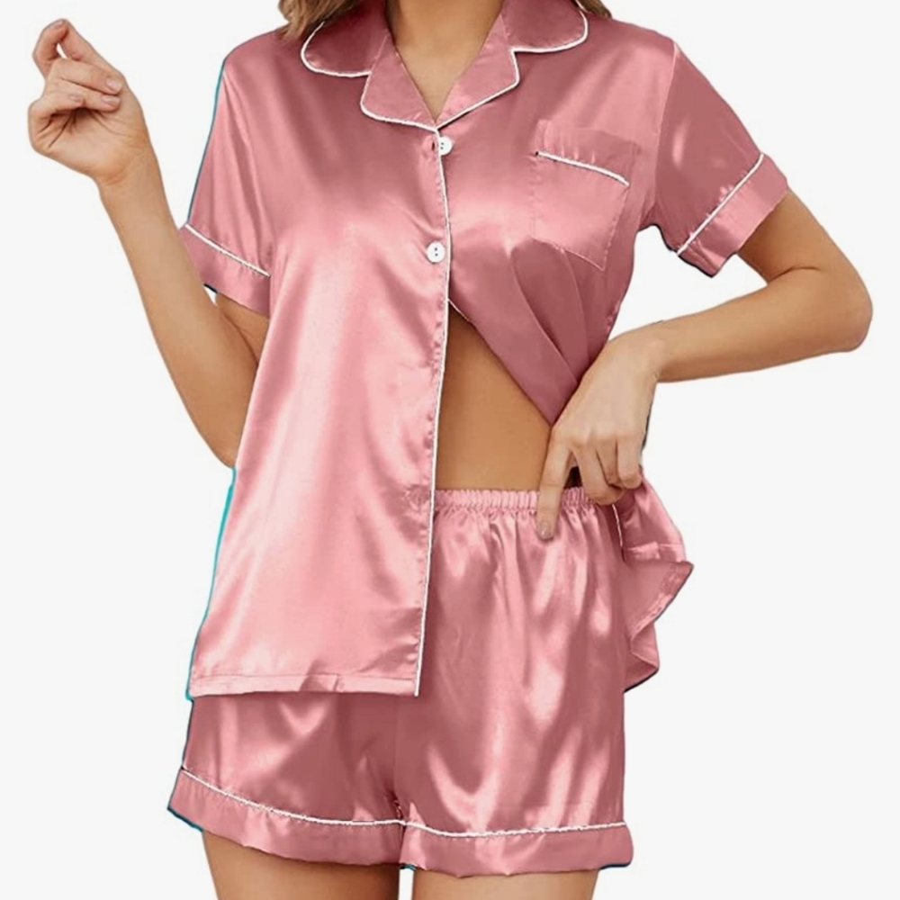 Nwt Silk pink two piece pajama set